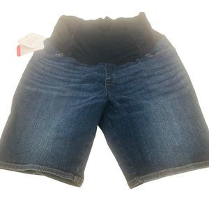 Isabel Maternity Women's Size 6 Crossover Panel Bermuda Blue Denim Short New